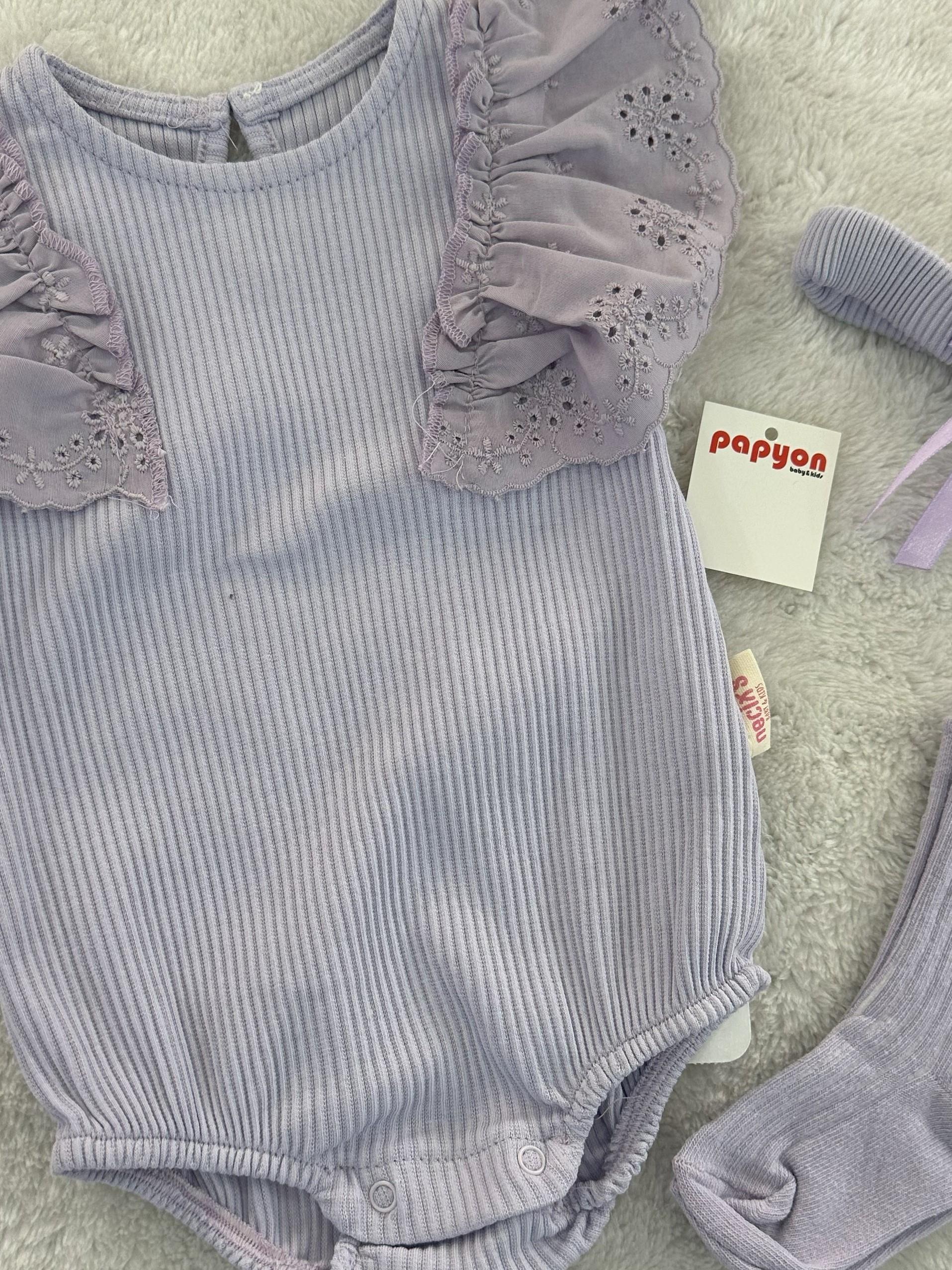 Pune Raporlu Güpürlü Kız Bebek Badi Bandana Çorap Set 0-3/3-6/6-9 Ay