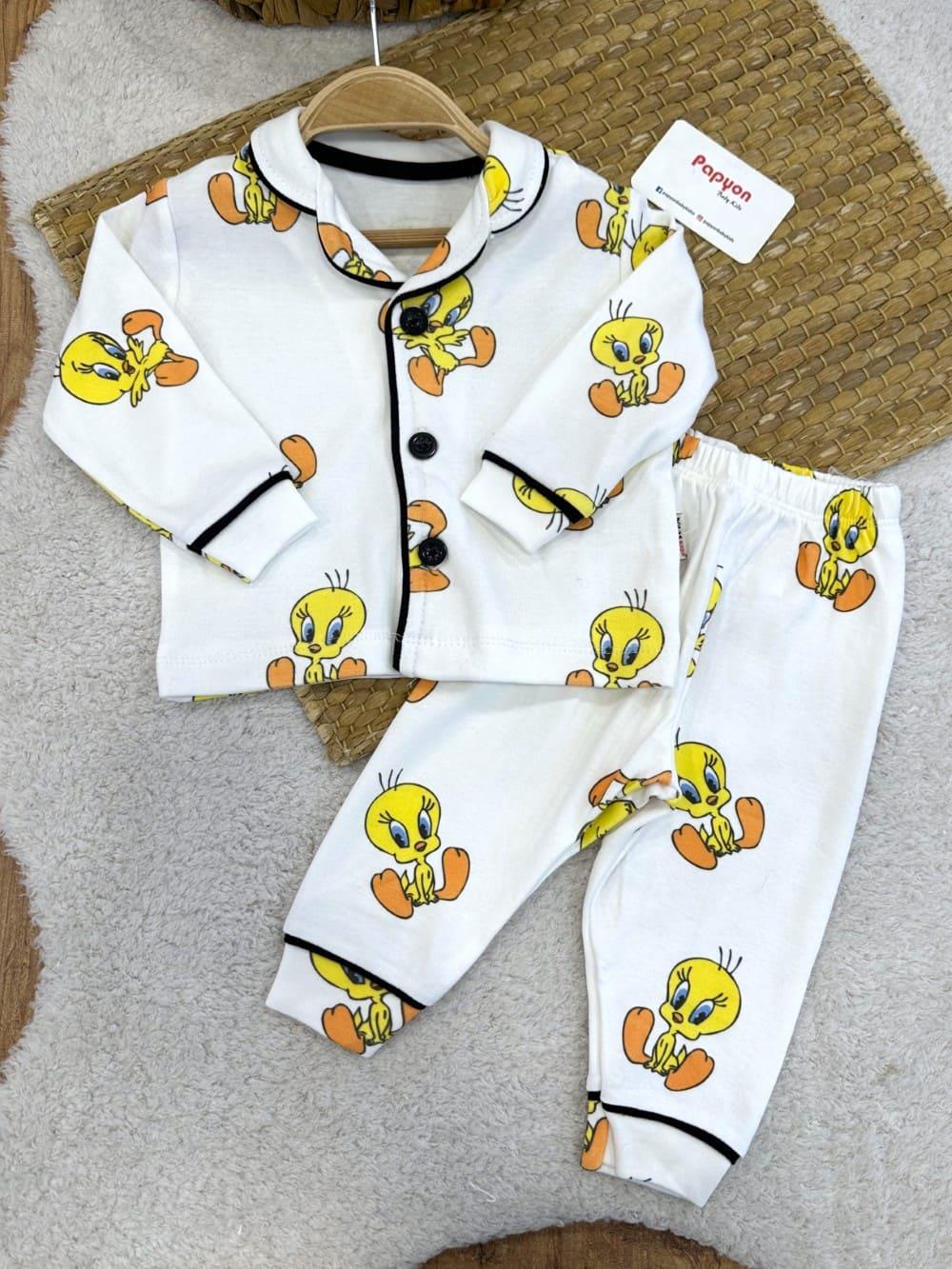 Tweety Baskılı Önden Düğmeli Bebek Pijama Takımı (6-9/9-12/12-18/18-24 Ay)