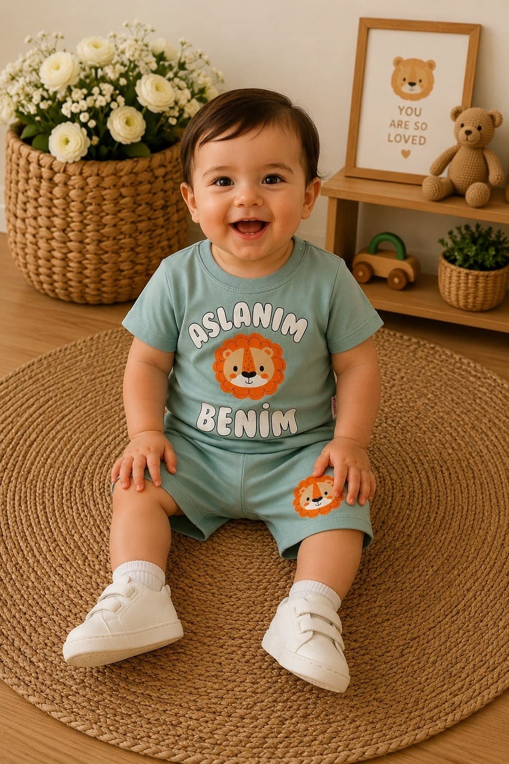 Aslanım Benim Baskılı Erkek Bebek Şortlu Takım (6-9/9-12/12-18 Ay)