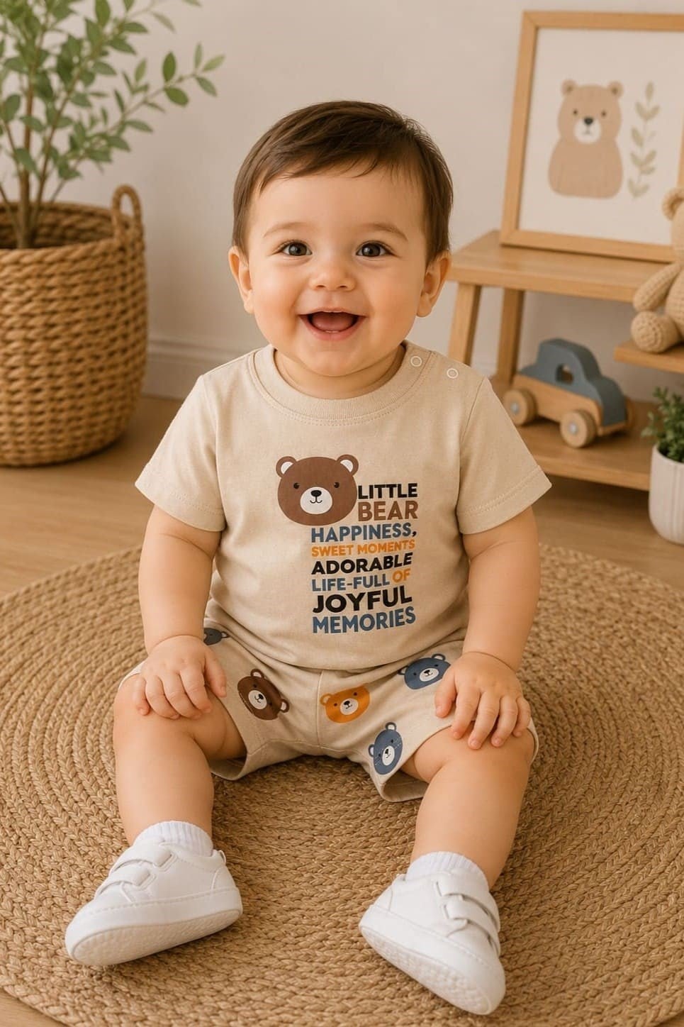 Little Bear Baskılı Erkek Bebek Şortlu Takım (6-9/9-12/12-18 Ay)