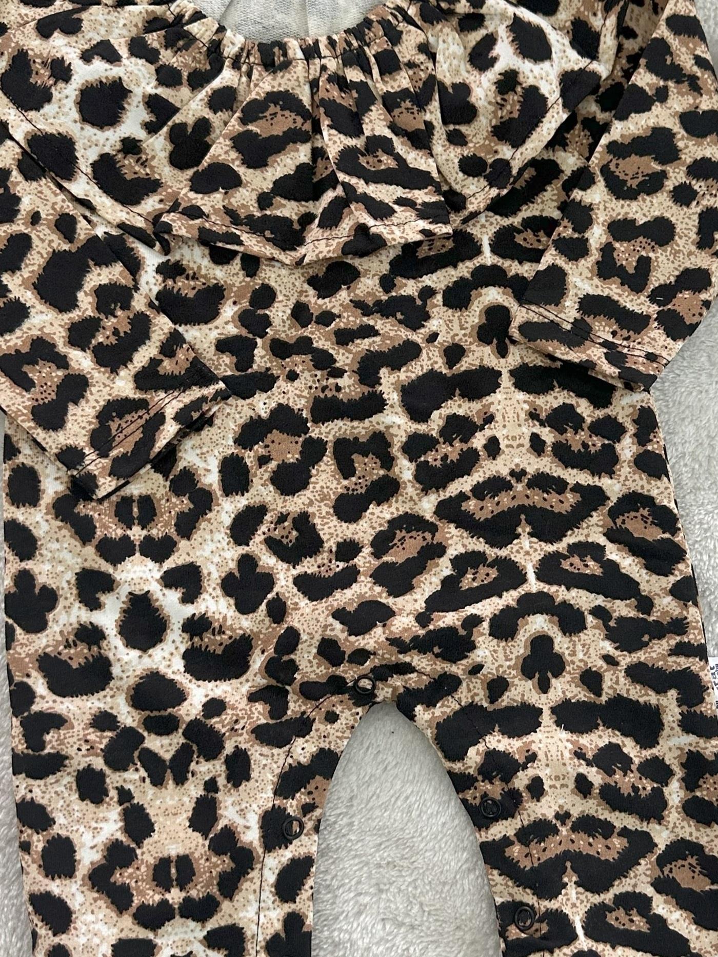 Leopar Model Kız Bebek Patiksiz Tulum Bandana Set 0-3/3-6 Ay