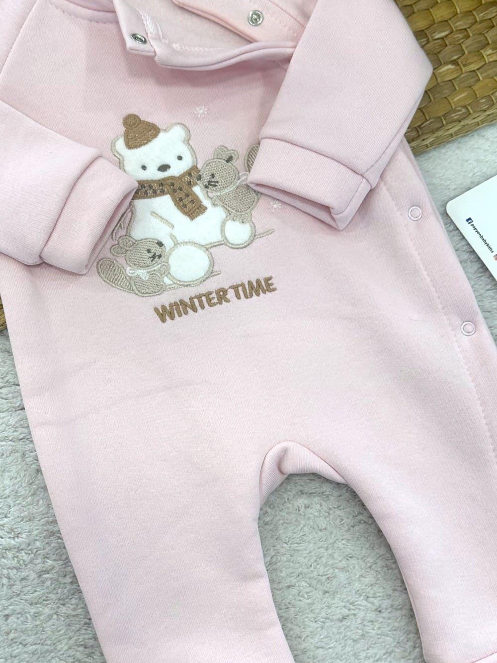 Winter Time Nakışlı 3ip Şardonlu Kız Bebek Tulum (0-3/3-6/6-9 Ay)