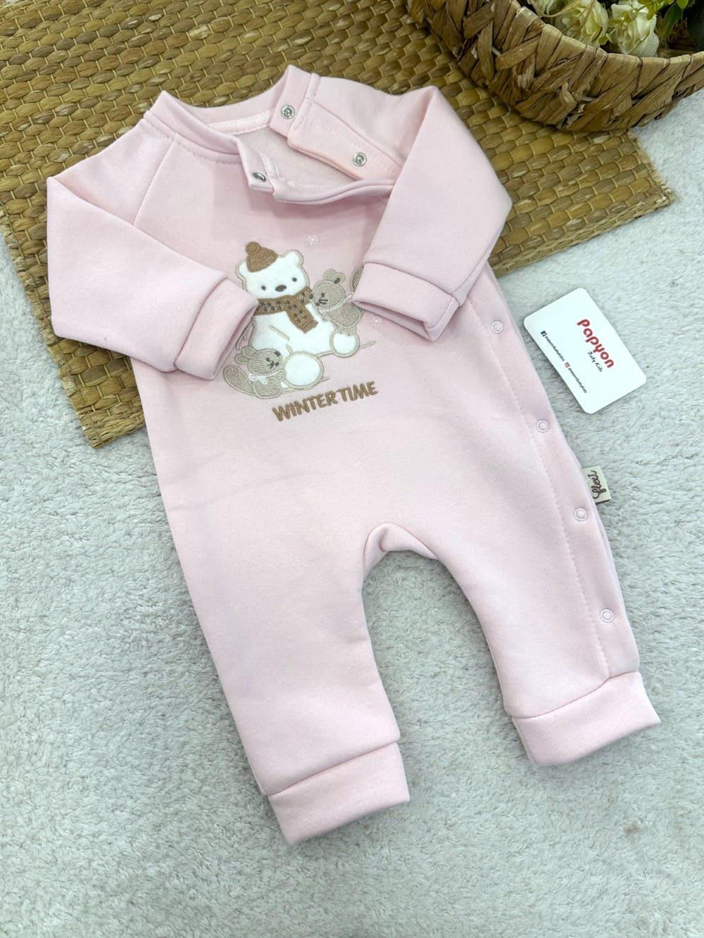 Winter Time Nakışlı 3ip Şardonlu Kız Bebek Tulum (0-3/3-6/6-9 Ay)