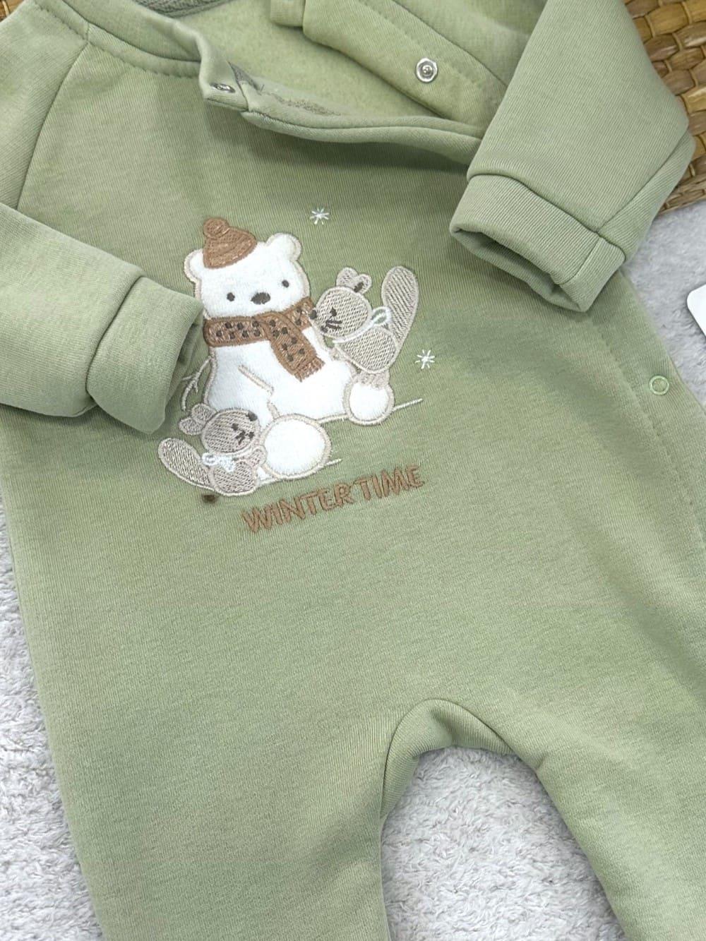 Winter Time Nakışlı 3ip Şardonlu Uniseks Bebek Tulum (0-3/3-6/6-9 Ay)