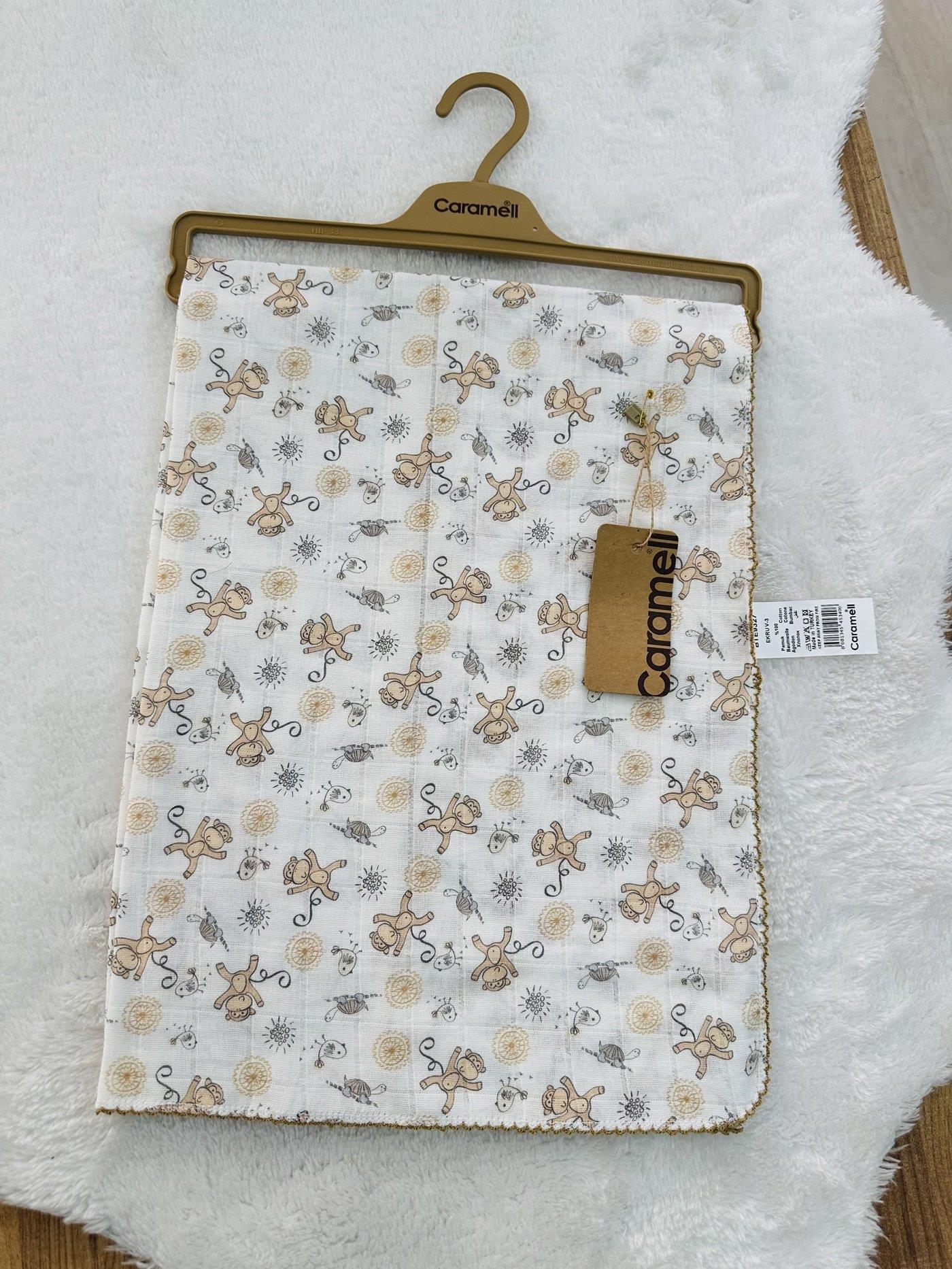 Hayvanlar Baskılı Tek Kat Müslin Bebek Battaniyesi 80x90 Cm