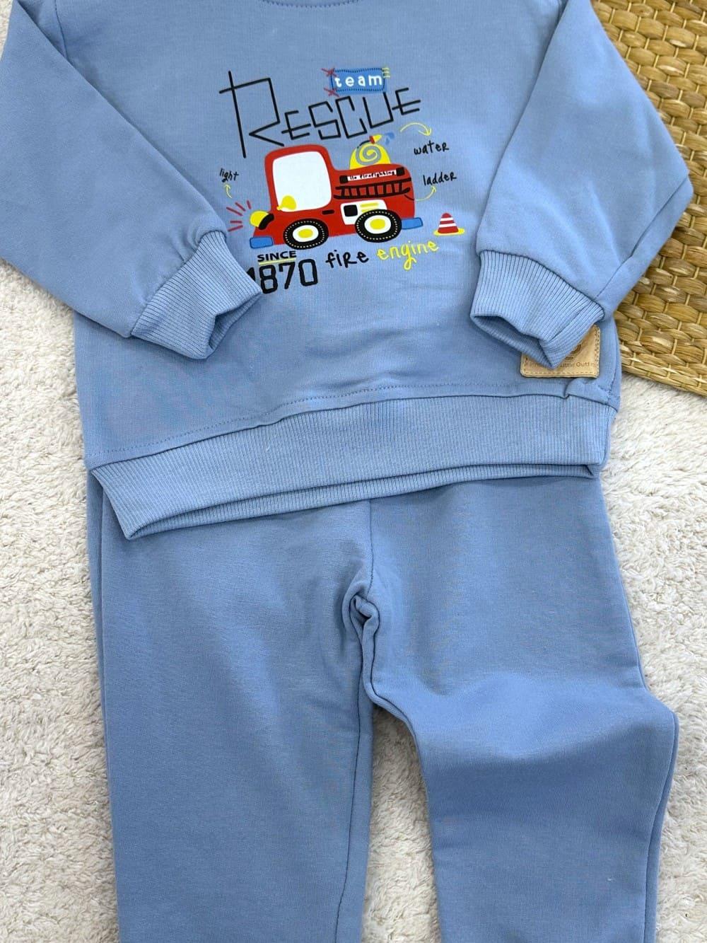 Team Rescue İtfaiye Arabası Baskılı Erkek Bebek 2li Takım (6-9/9-12/12-18/18-24 Ay)