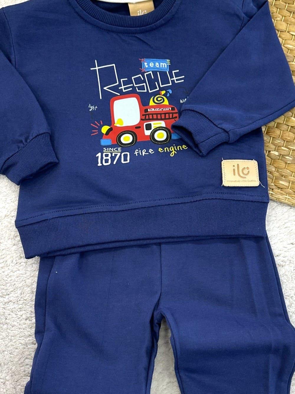 Team Rescue İtfaiye Arabası Baskılı Erkek Bebek 2li Takım (6-9/9-12/12-18/18-24 Ay)