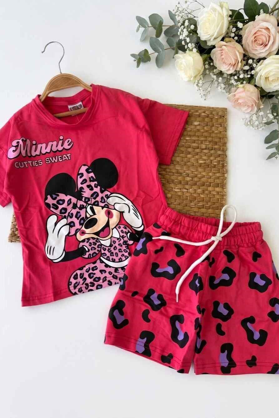 Minnie Mouse Baskılı Kız Çocuk Şortlu Takım (%100 Pamuk)(3-4/4-5/5-6/7-8/9-10 Yaş)