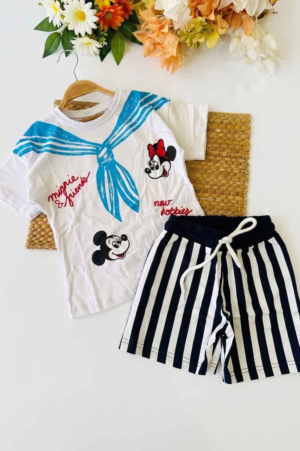 Minnie ve Mickey Baskılı Çocuk Şortlu Takım (%100 Pamuk)(3-4/4-5/5-6/7-8/9-10 Yaş)