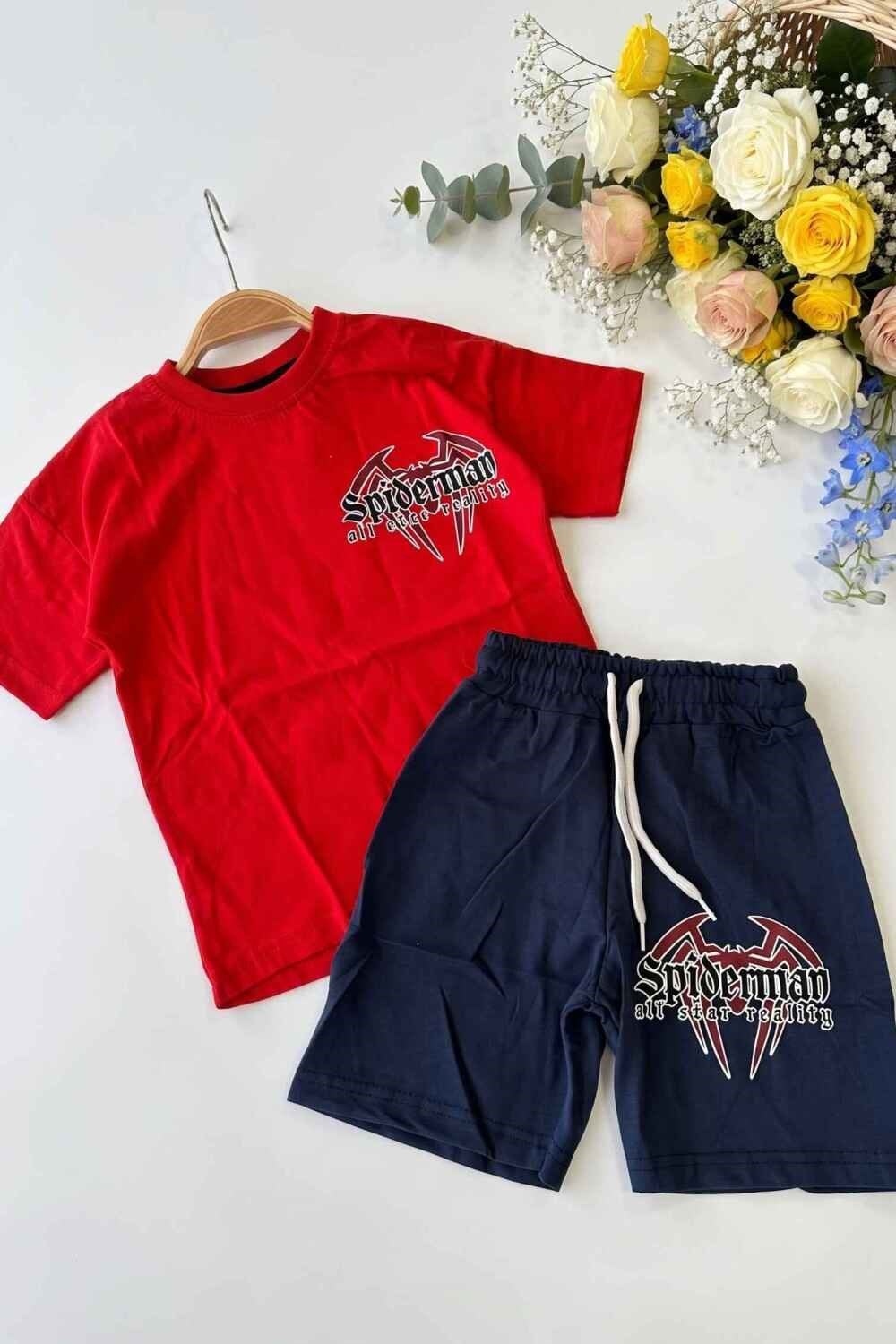 Spiderman Baskılı Erkek Çocuk Şortlu Takım (%100 Pamuk)(3-4/4-5/5-6/7-8/9-10 Yaş)