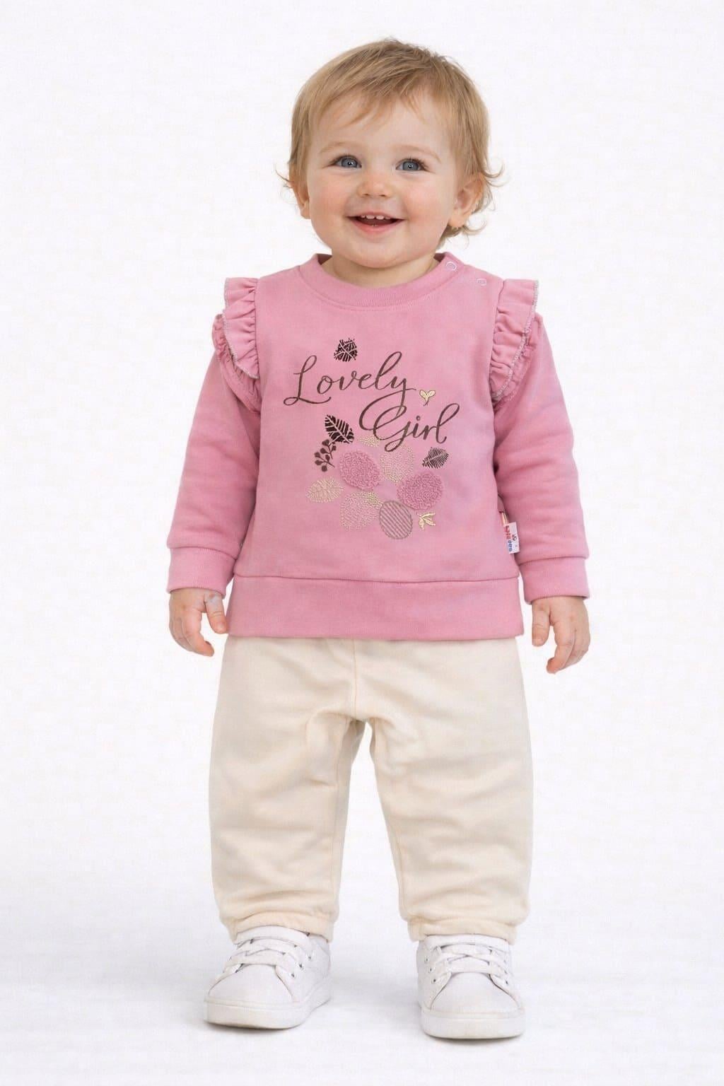 Fırfırlı Lovely Girl Baskılı Kız Bebek 2li Takım (6-9/9-12/12-18 Ay)