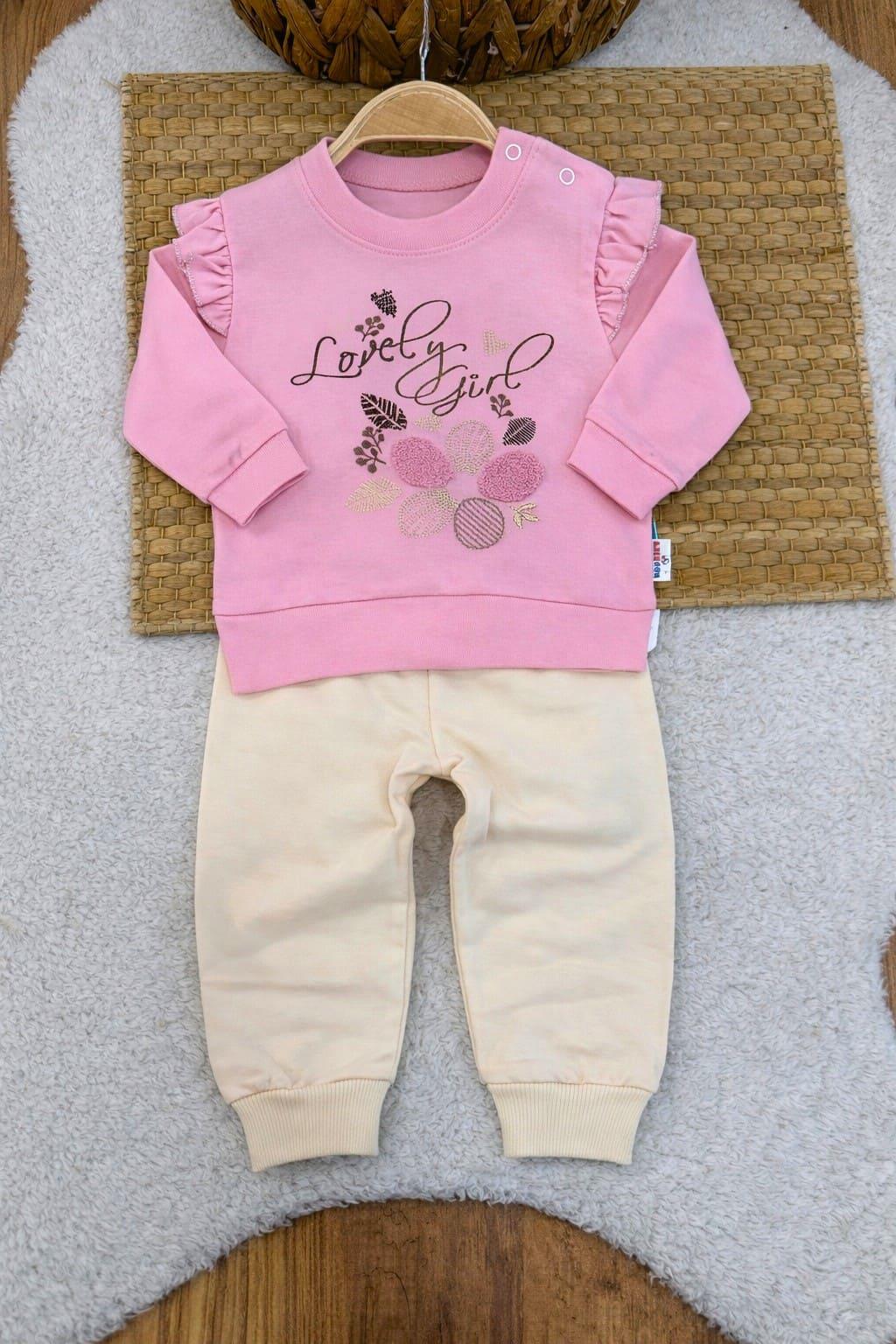 Fırfırlı Lovely Girl Baskılı Kız Bebek 2li Takım (6-9/9-12/12-18 Ay)