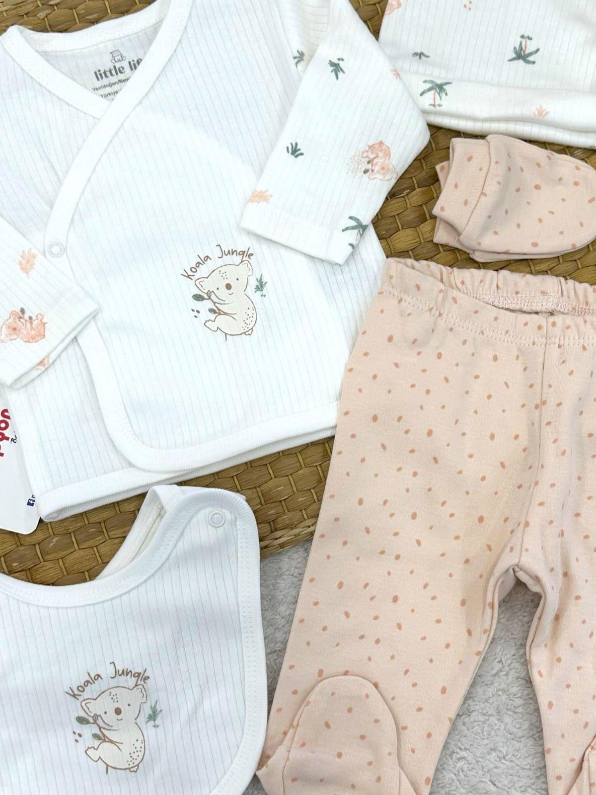 Koala Jungle Fitilli Yenidoğan Uniseks Bebek 5li Zıbın Set