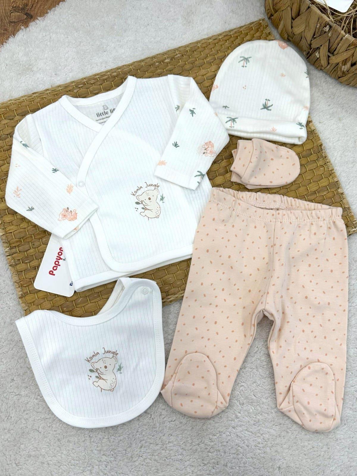Koala Jungle Fitilli Yenidoğan Uniseks Bebek 5li Zıbın Set