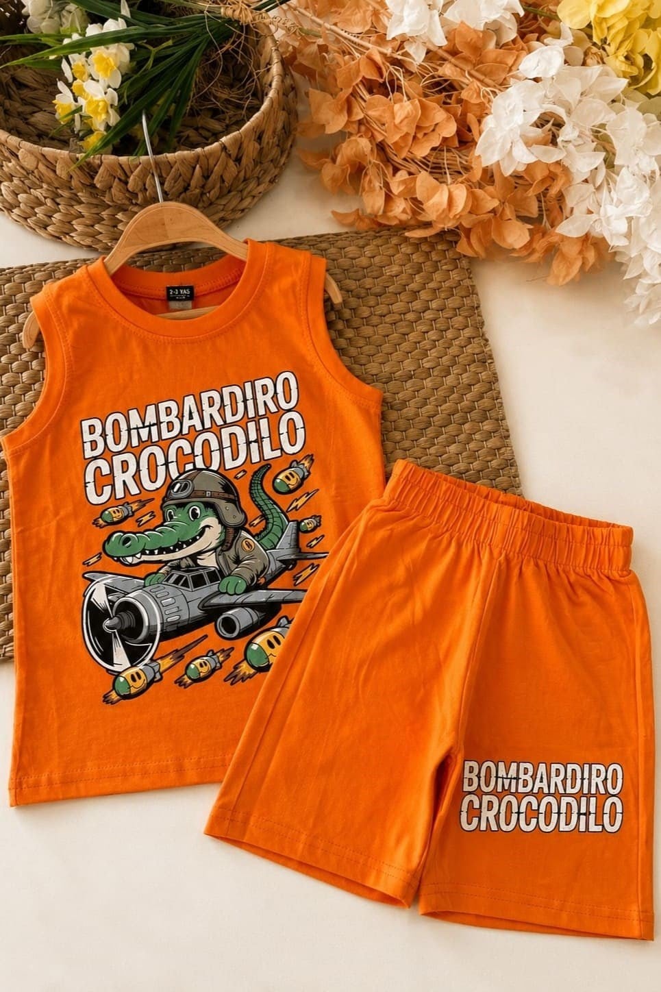 Bombardiro Crocodilo Baskılı Erkek Çocuk Şortlu Takım (%100 Pamuk) (3-4/4-5/5-6/7-8/9-10 Yaş)