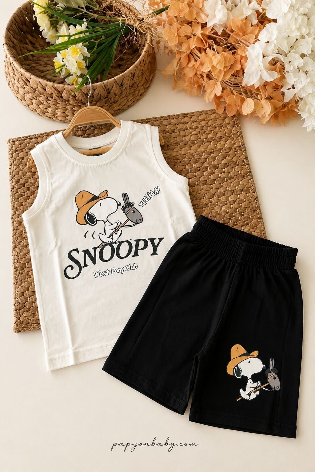 Snoopy Baskılı Erkek Çocuk Şortlu Takım (%100 Pamuk) (3-4/4-5/5-6/7-8/9-10 Yaş)