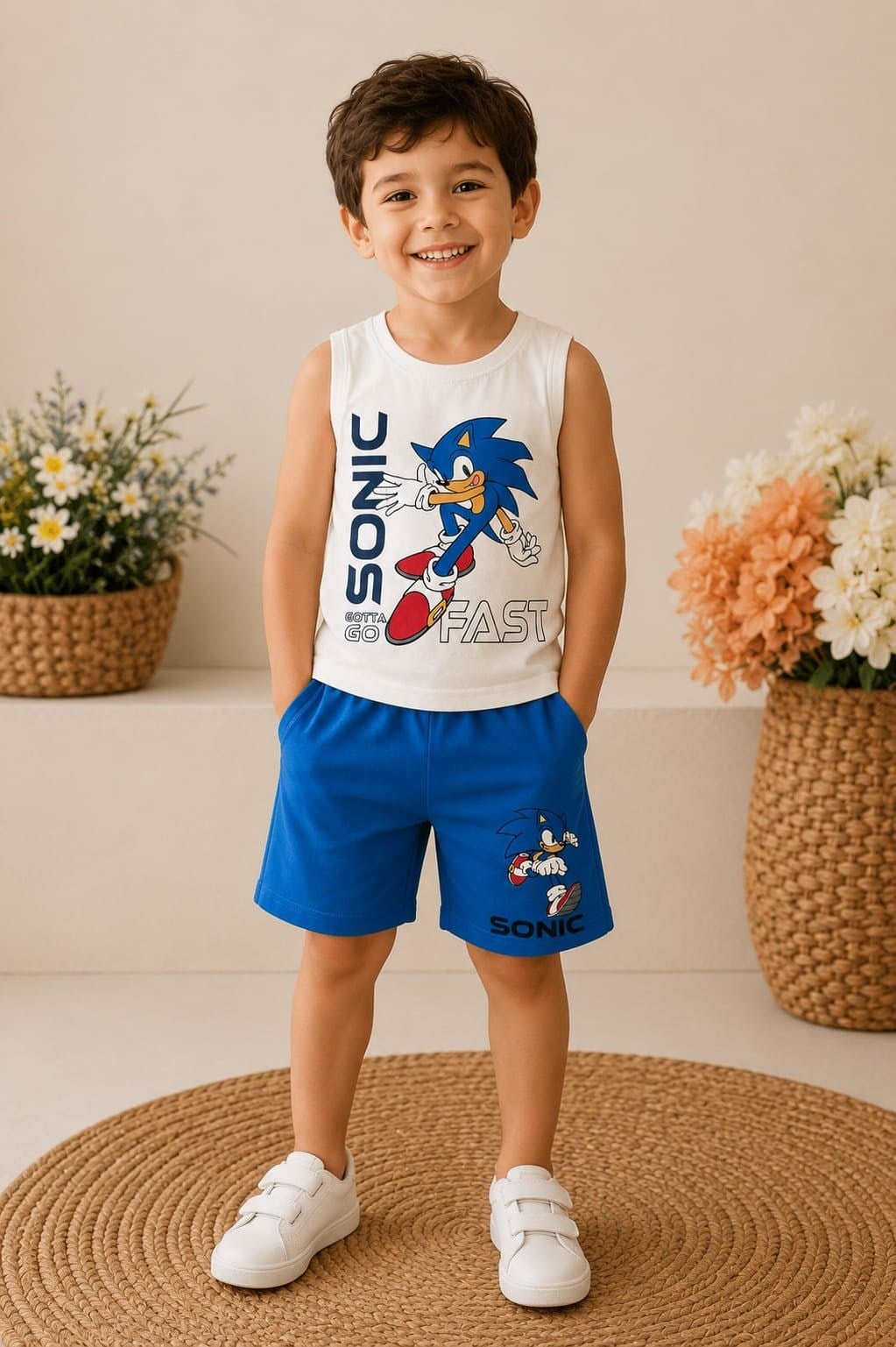 Sonic Baskılı Erkek Çocuk Şortlu Takım (%100 Pamuk) (3-4/4-5/5-6/7-8/9-10 Yaş)