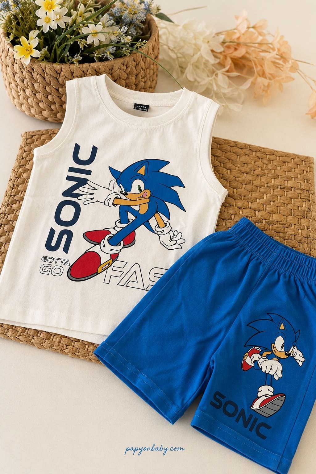 Sonic Baskılı Erkek Çocuk Şortlu Takım (%100 Pamuk) (3-4/4-5/5-6/7-8/9-10 Yaş)