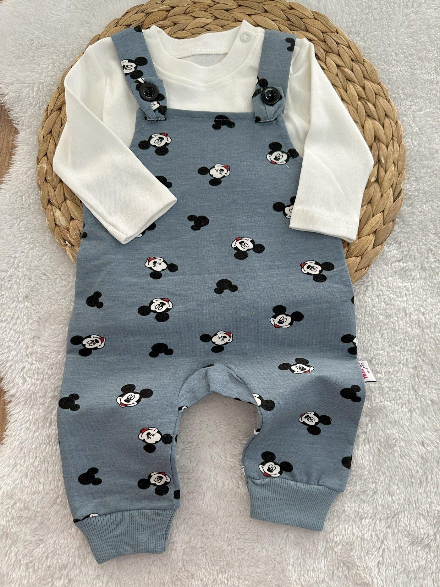 Mickey Baskılı Erkek Bebek Badi Salopet Takım 0-3/3-6/6-9/9-12 Ay