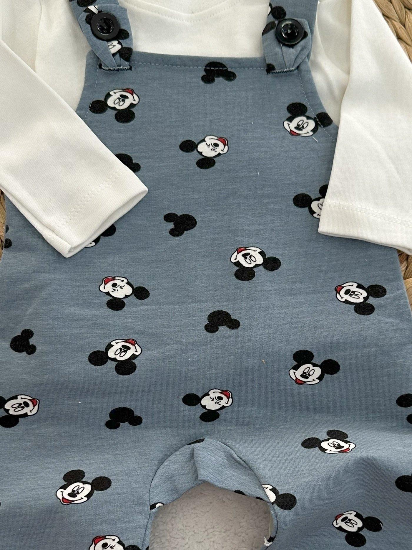 Mickey Baskılı Erkek Bebek Badi Salopet Takım 0-3/3-6/6-9/9-12 Ay