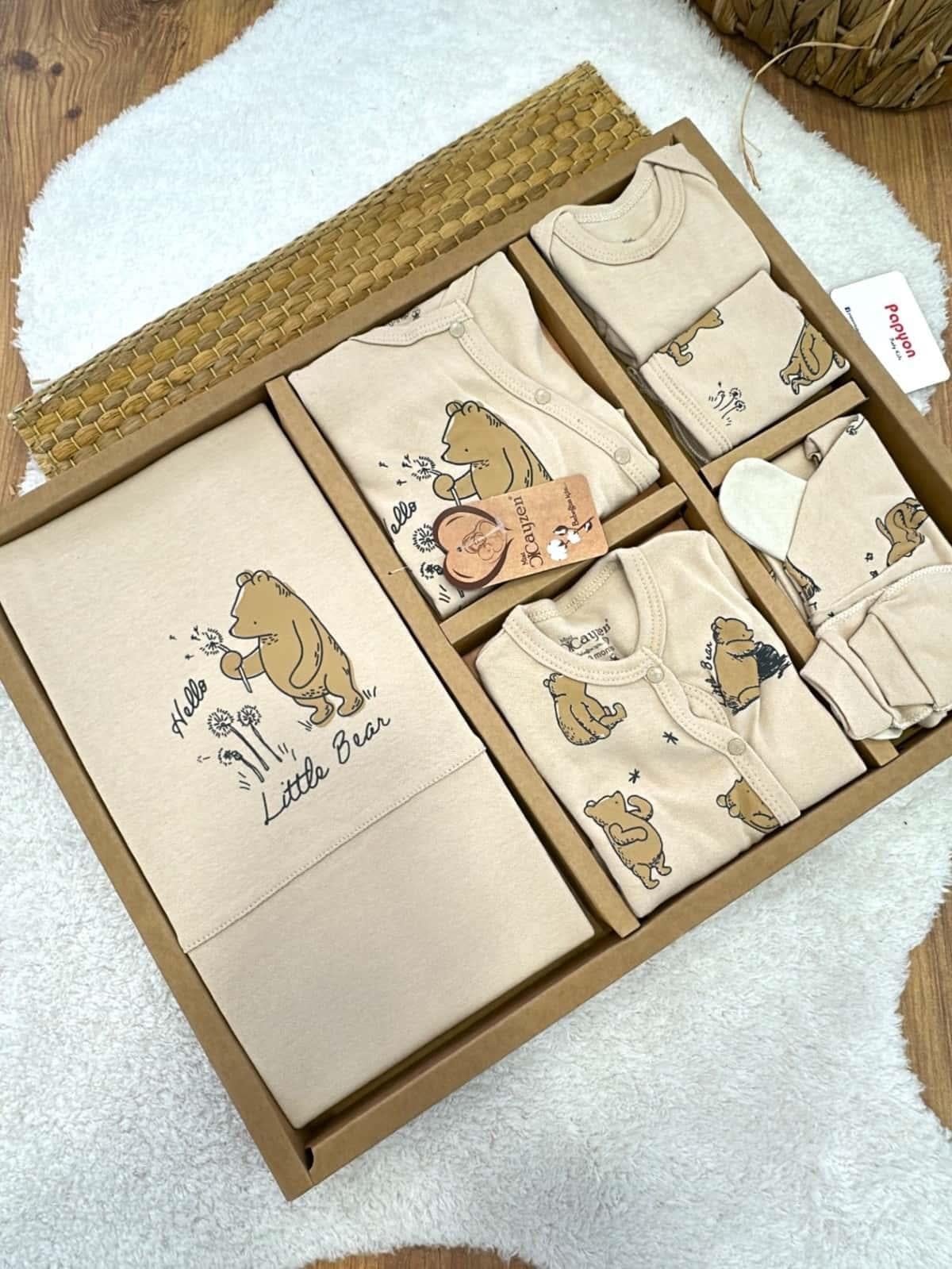 Hello Little Bear Ayıcık Model Yenidoğan Erkek Bebek Tulumlu Organik 10lu Hastane Çıkış Seti