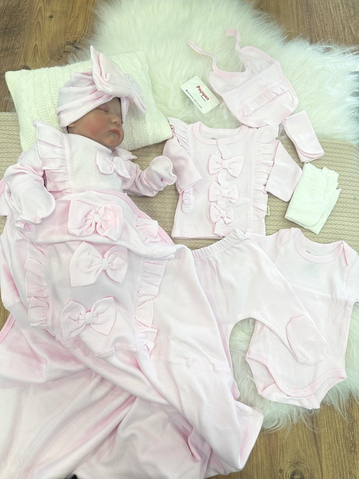 Naturel Fiyonklu Yenidoğan Kız Bebek 10lu Hastane Çıkış Seti