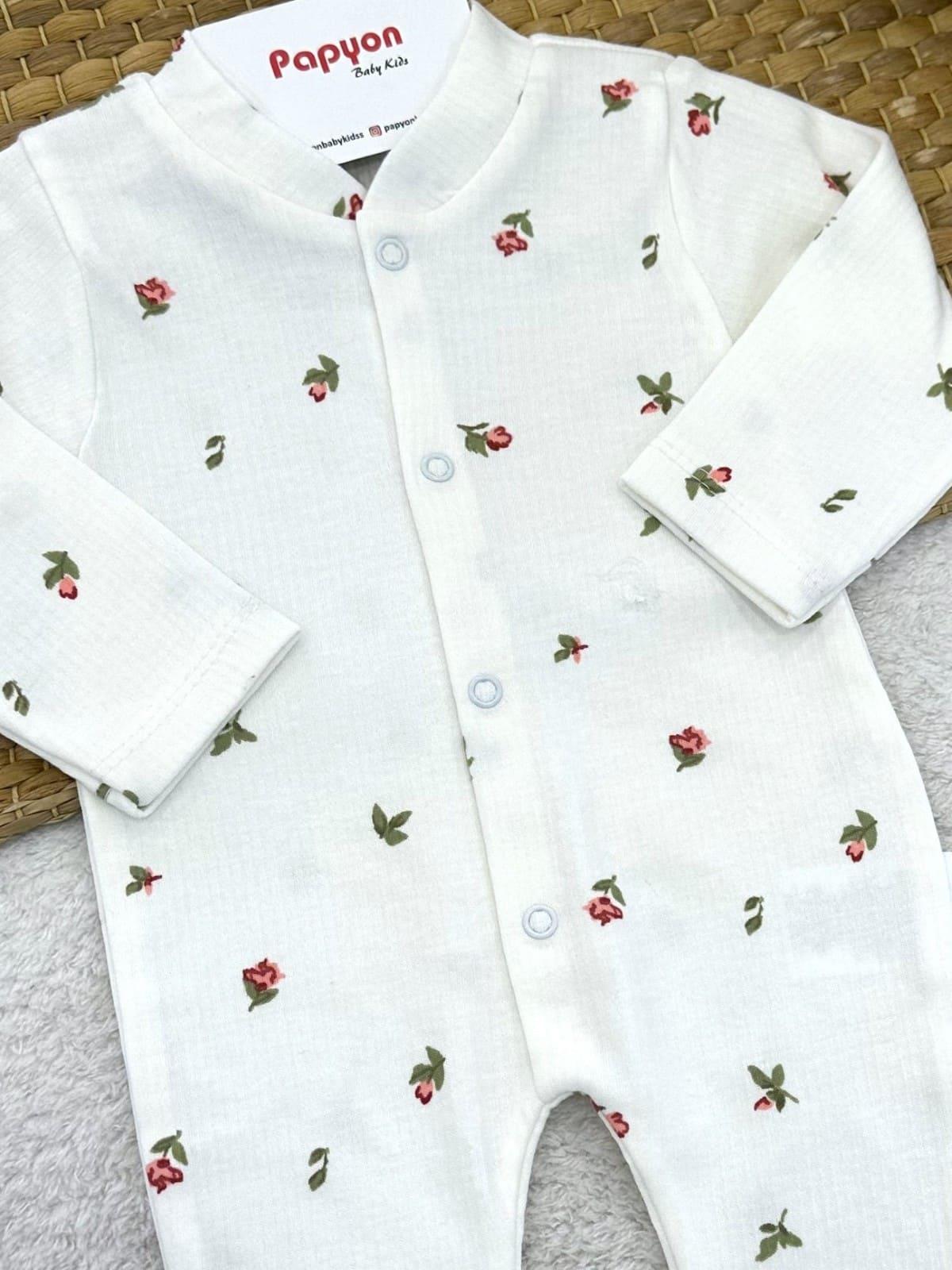 Çiçek Desenli Fitilli Kız Bebek Patikli Tulum (0-3/3-6/6-9 Ay)