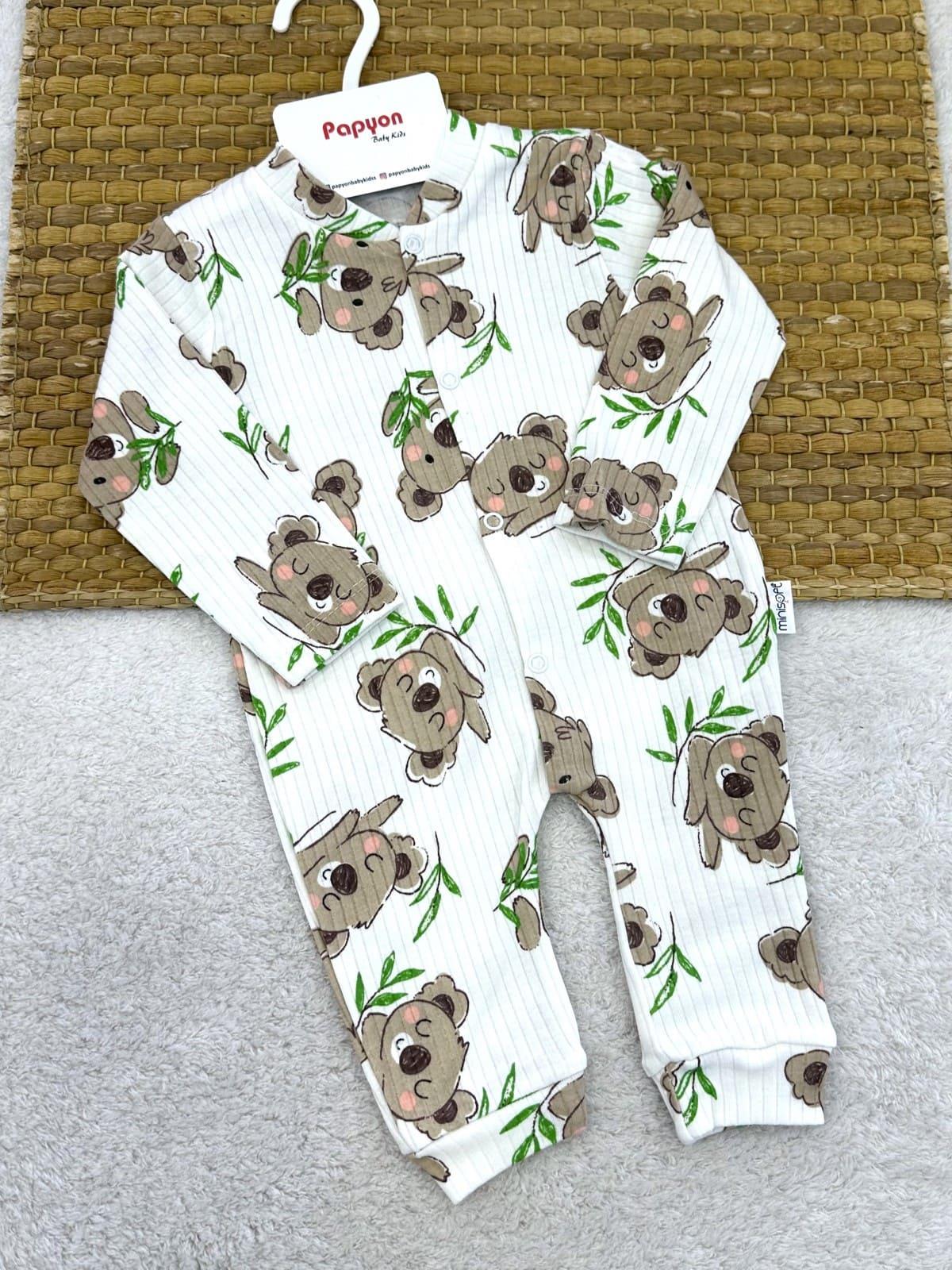 Koala Desenli Fitilli Uniseks Bebek Tulum (0-3/3-6/6-9 Ay)
