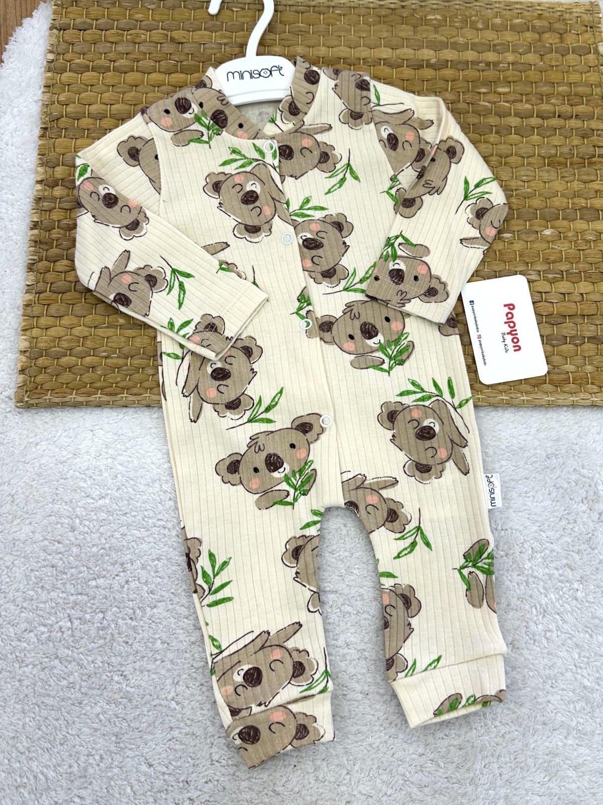 Koala Desenli Fitilli Uniseks Bebek Tulum (0-3/3-6/6-9 Ay)