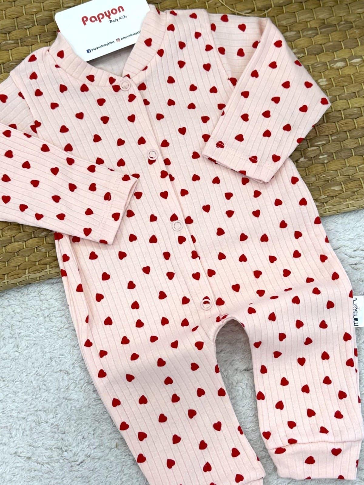 Minik Kalp Desenli Fitilli Kız Bebek Patikli Tulum (0-3/3-6/6-9 Ay)