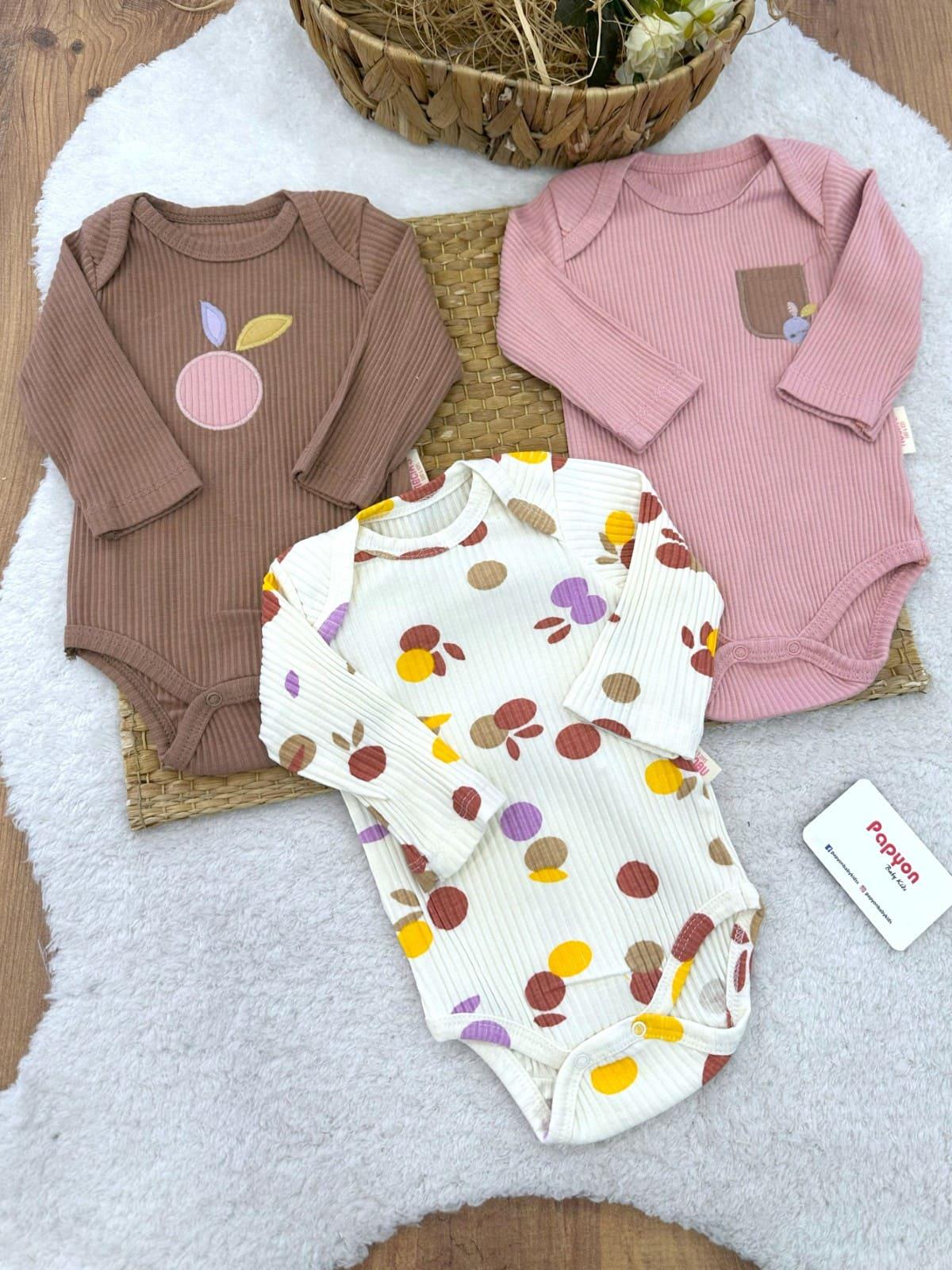 Renkli Benekli Fitilli Kız Bebek 3lü Çıtçıtlı Badi (0-3/3-6/6-9 Ay)