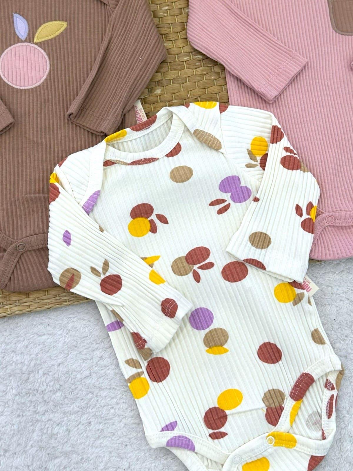 Renkli Benekli Fitilli Kız Bebek 3lü Çıtçıtlı Badi (0-3/3-6/6-9 Ay)