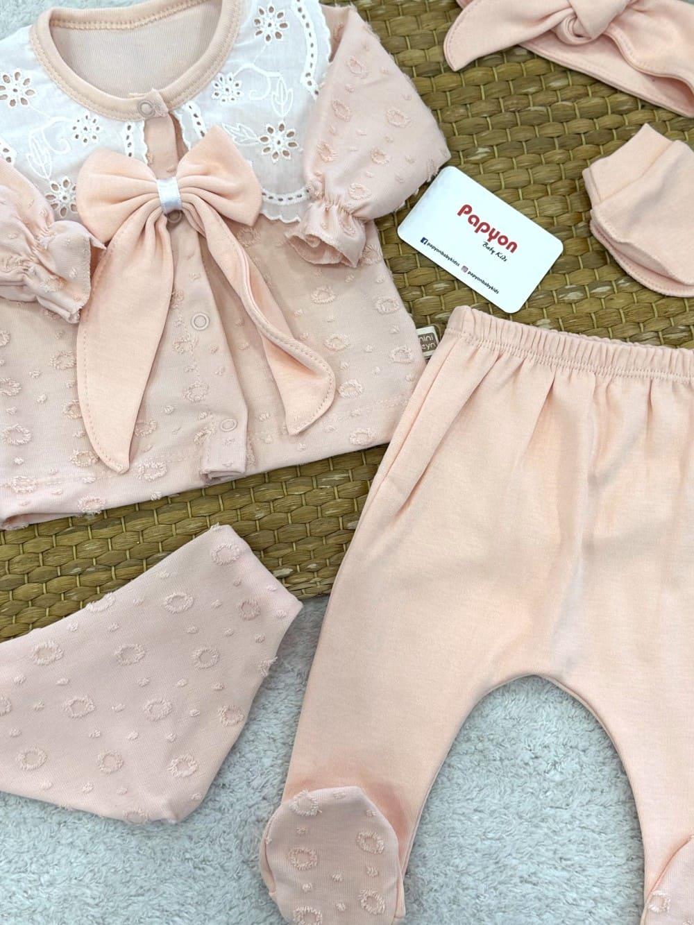 Paris Vintage Kız Bebek 5li Zıbın Set Hastane Çıkışı