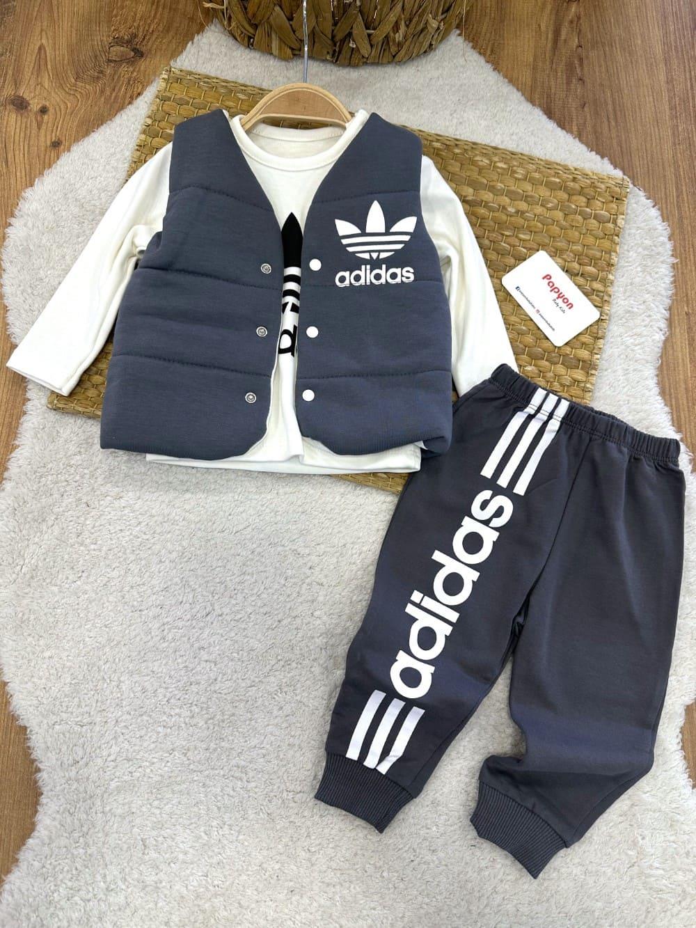 Adidas Baskılı Şişme Penye Yelekli Erkek Bebek 3lü Takım (6-9/9-12/12-18/18-24 Ay)