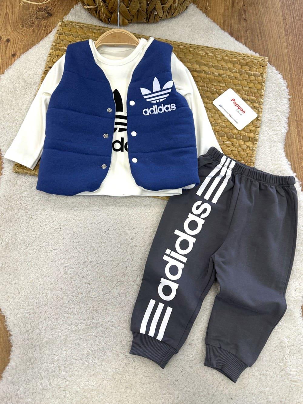 Adidas Baskılı Şişme Penye Yelekli Erkek Bebek 3lü Takım (6-9/9-12/12-18/18-24 Ay)