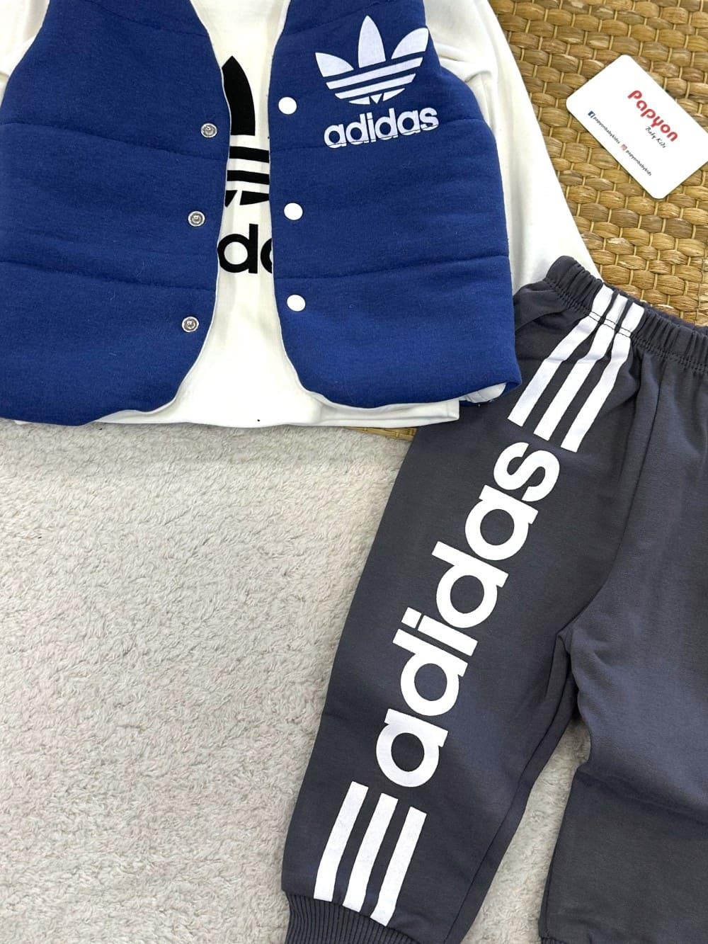 Adidas Baskılı Şişme Penye Yelekli Erkek Bebek 3lü Takım (6-9/9-12/12-18/18-24 Ay)