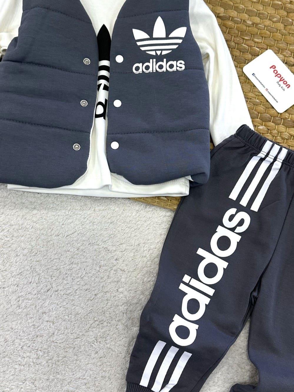 Adidas Baskılı Şişme Penye Yelekli Erkek Bebek 3lü Takım (6-9/9-12/12-18/18-24 Ay)