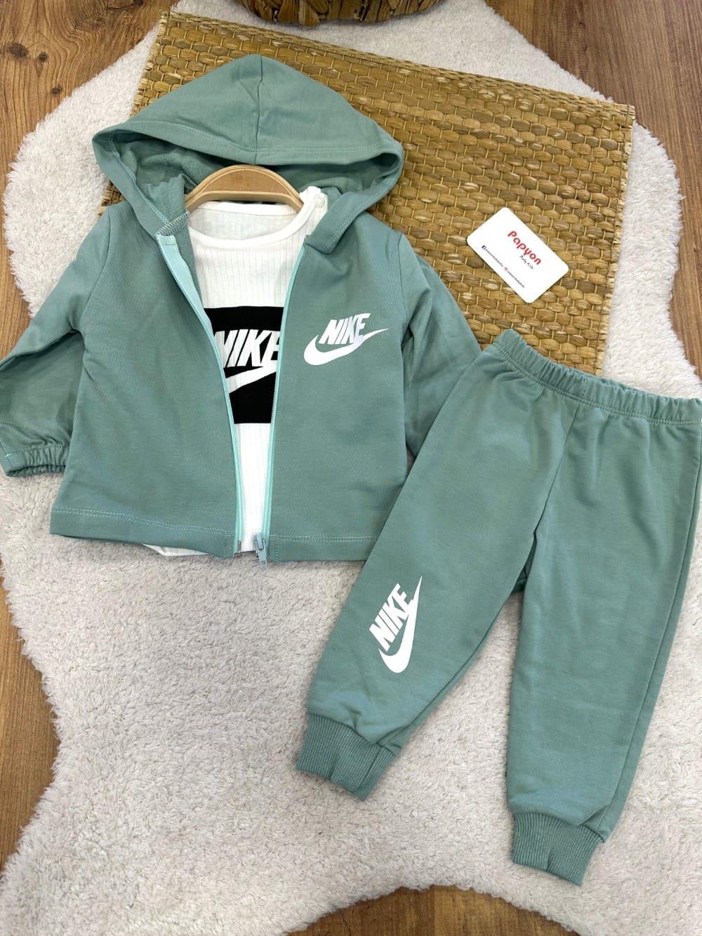 Nike Baskılı Kapşonlu Ceketli Bebek 3lü Takım (6-9/9-12/12-18/18-24 Ay)
