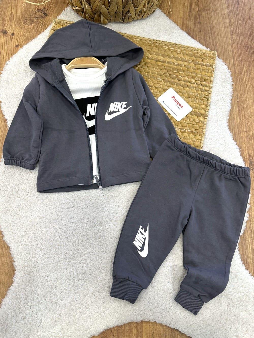 Nike Baskılı Kapşonlu Ceketli Erkek Bebek 3lü Takım (6-9/9-12/12-18/18-24 Ay)