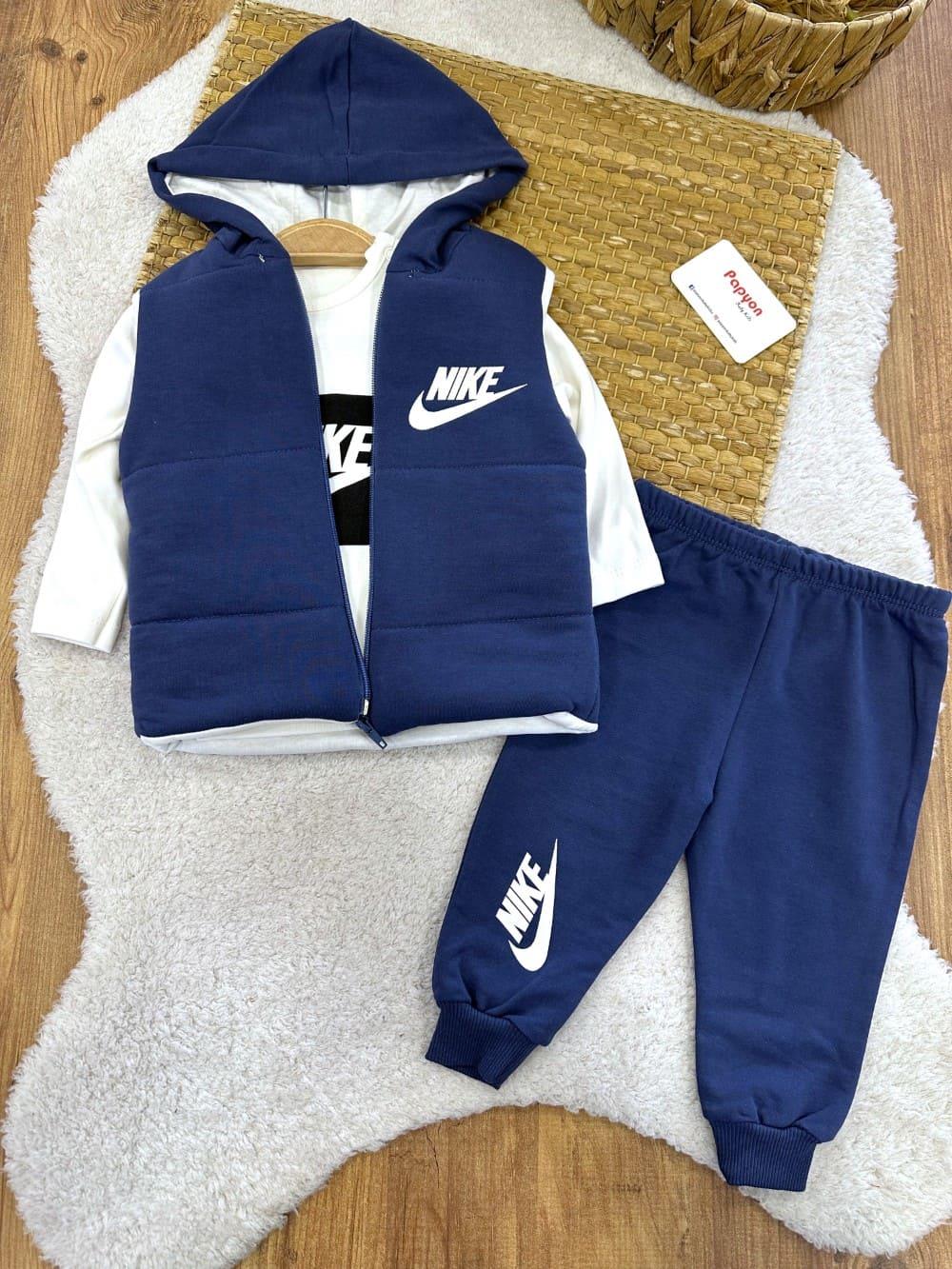 Nike Baskılı Kapşonlu Yelekli Erkek Bebek 3lü Takım (6-9/9-12/12-18/18-24 Ay)