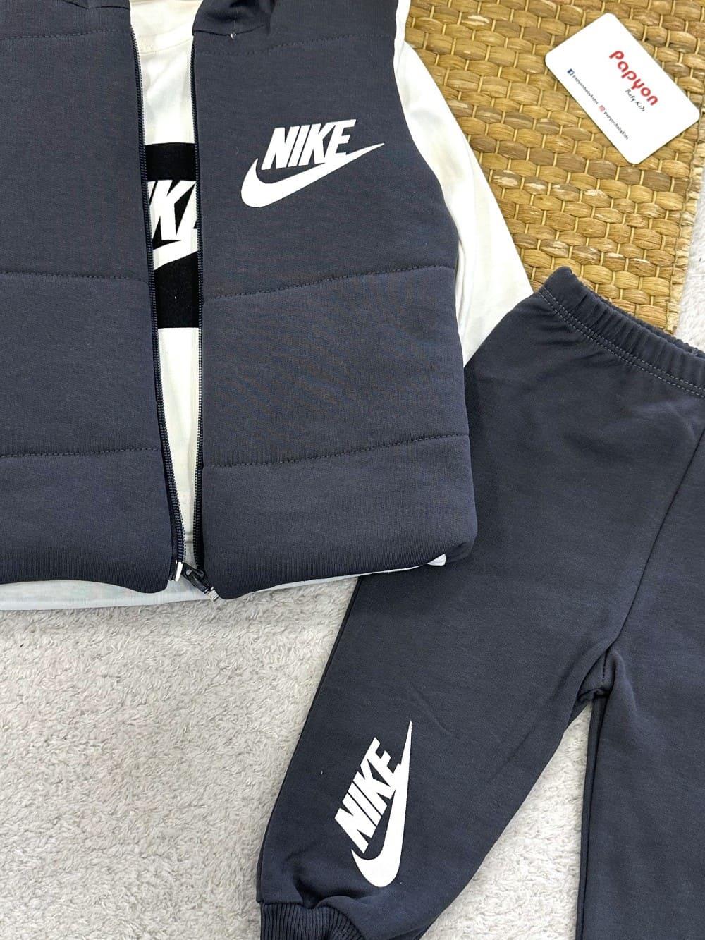 Nike Baskılı Kapşonlu Yelekli Erkek Bebek 3lü Takım (6-9/9-12/12-18/18-24 Ay)