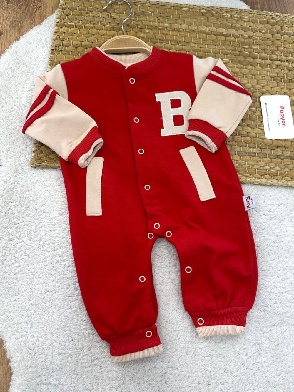 B Nakışlı Erkek Bebek Tulum (0-3/3-6/6-9/9-12 Ay)