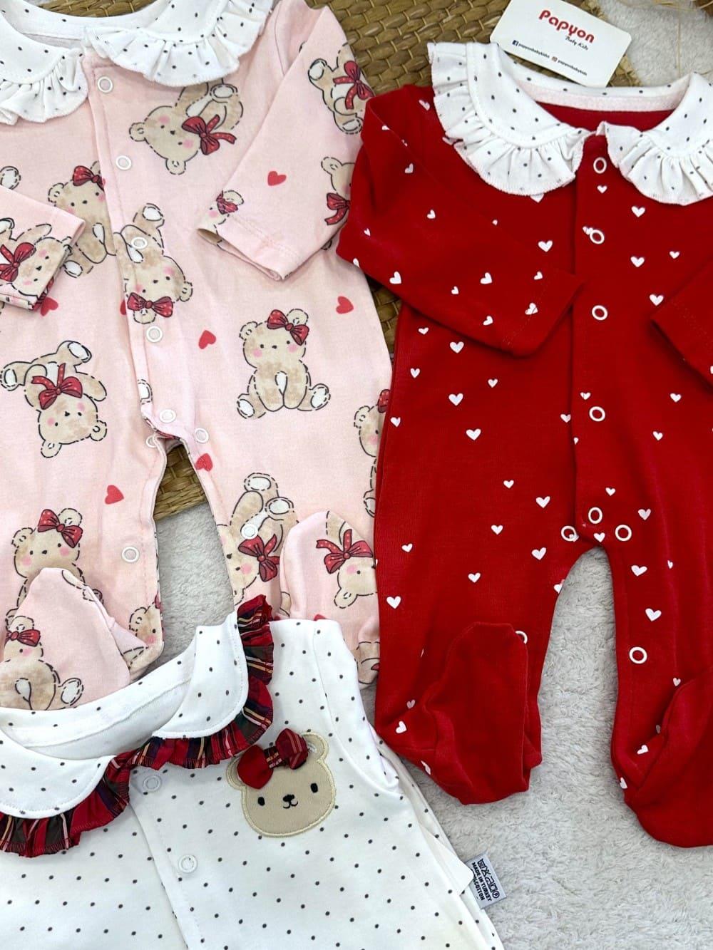 Bebe Yakalı Desenli Kız Bebek 3lü Tulum (0-3 Ay)