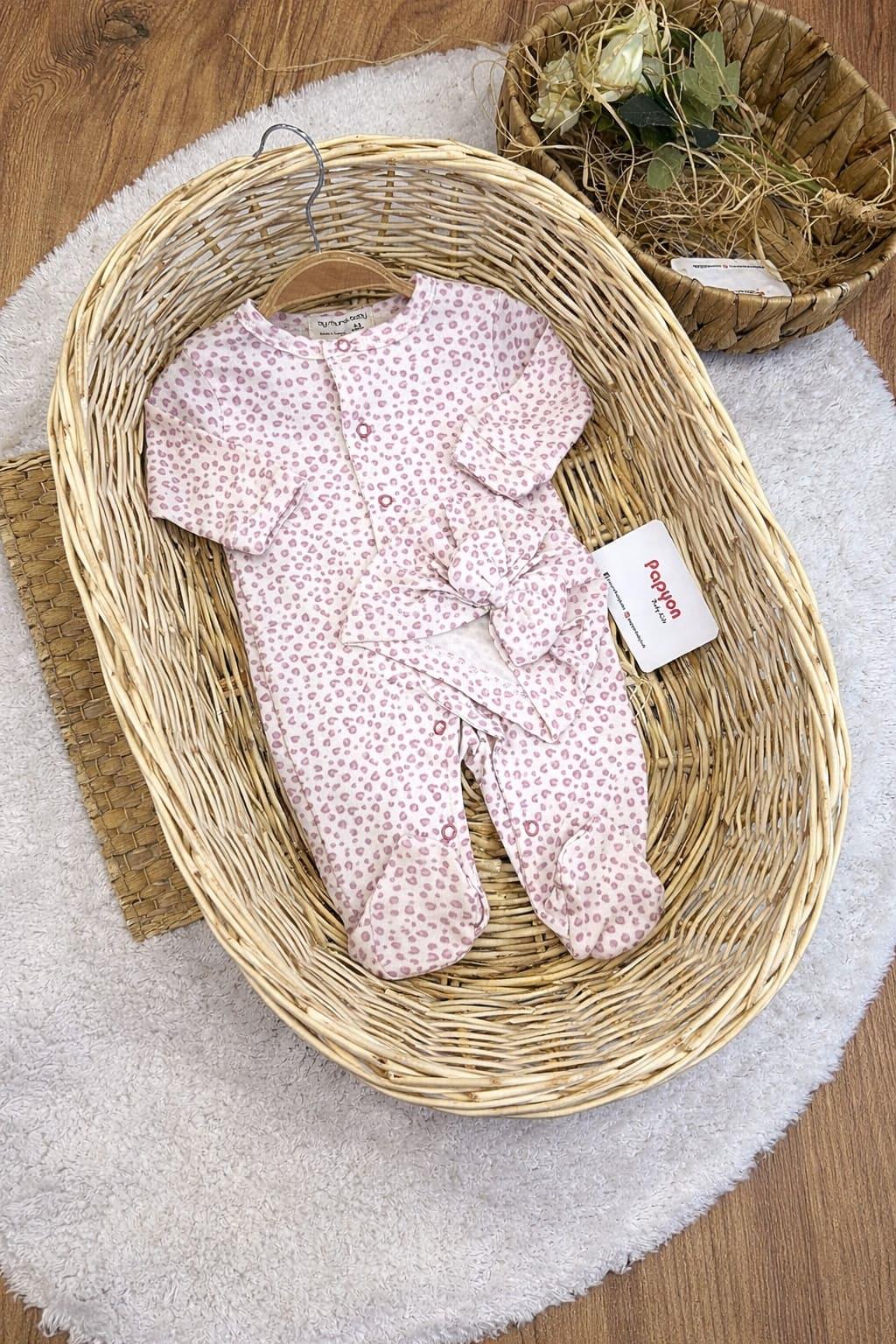 Desenli Boneli Kız Bebek Tulum (0-3 Ay)