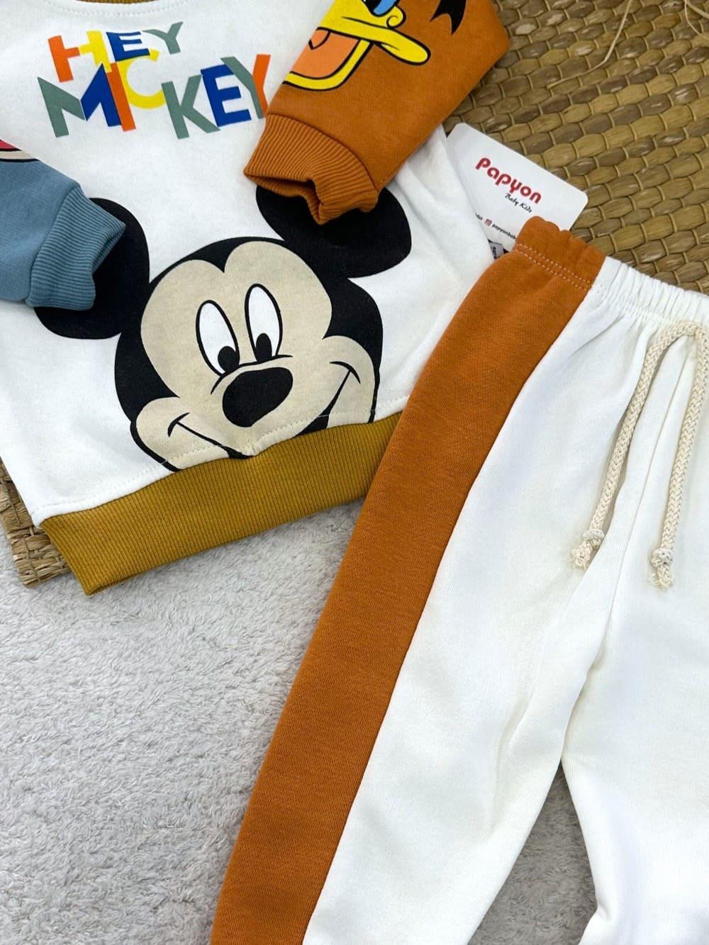 Hey Mickey Baskılı 3ip Şardonlu Erkek Bebek Takım (6-9/9-12/12-18/18-24 Ay)