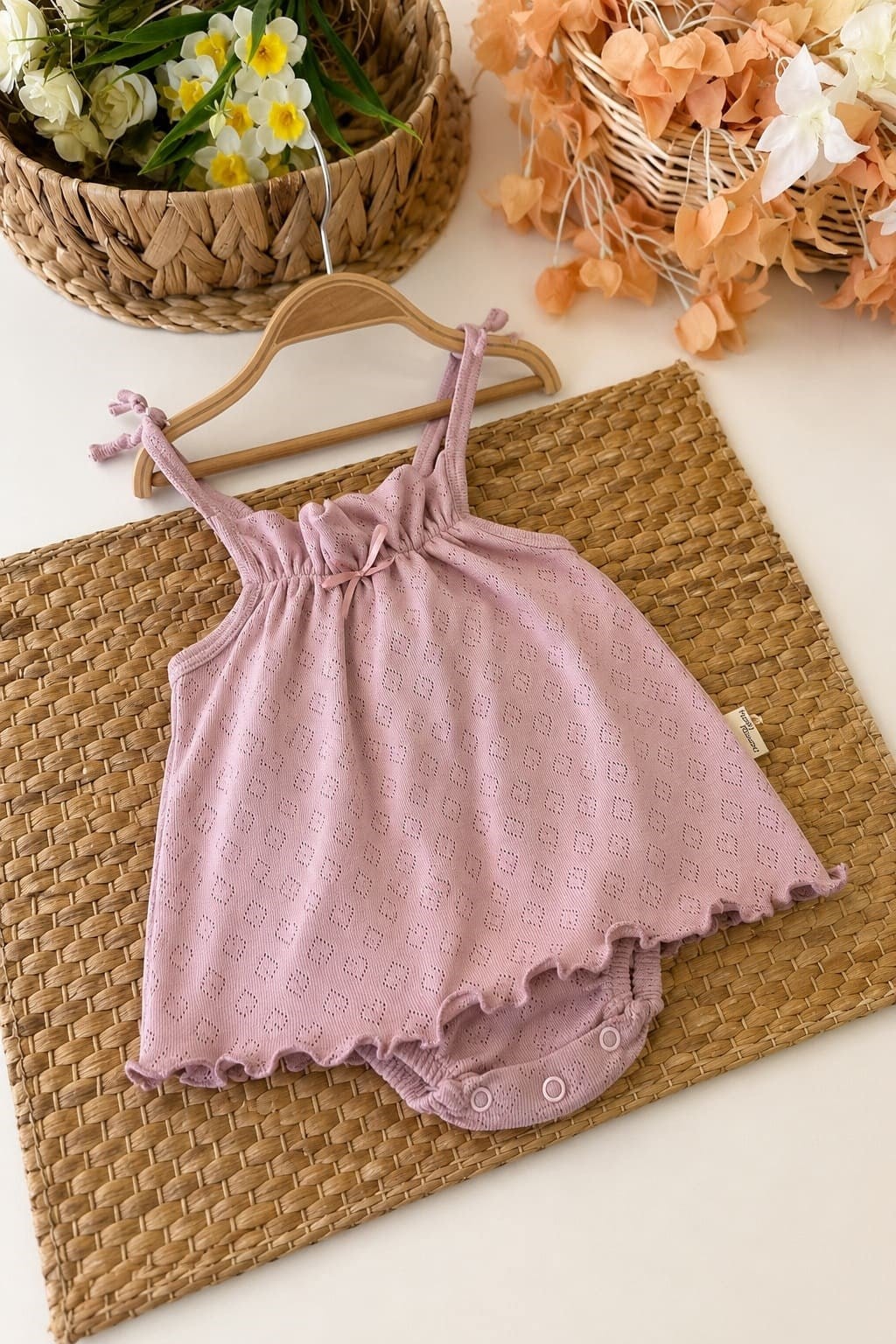 Jakar Desenli Askılı Kız Bebek Zıbın Elbise (%100 Pamuk) (0-3/3-6/6-9/9-12 Ay)