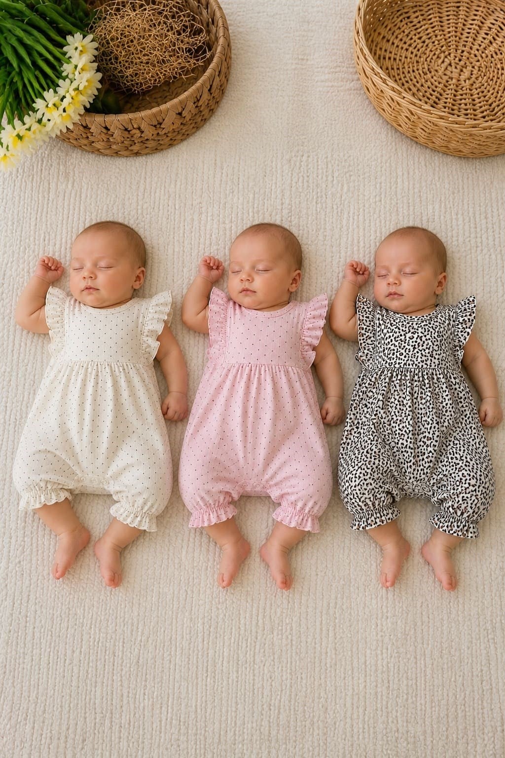 Kalp Leopar Desenli Fırfırlı Kız Bebek 3lü Şort Tulum (0-3 Ay)