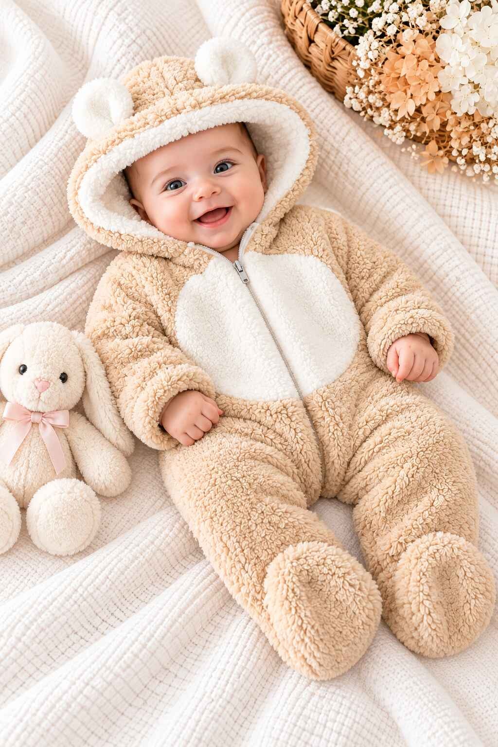 Kapüşonlu Kulaklı Peluş Bebek Kozmonot Tulum (0-3/3-6/6-9/9-12 Ay)