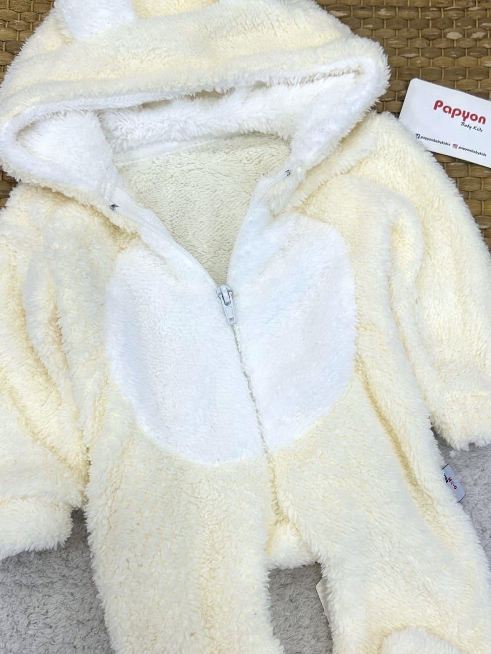 Kulaklı Kapşonlu Fermuarlı Bebek Peluş Tulum (0-3/3-6/6-9/9-12 Ay)