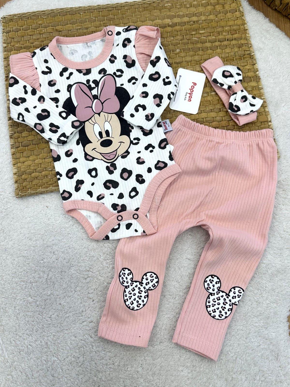 Minnie Mouse Baskılı Kız Bebek 3lü Takım (0-3/3-6/6-9/9-12 Ay)